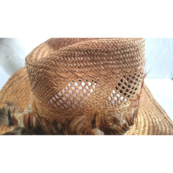 Vintage Levi's Hat Straw Cowboy 1970’s Original Feathers Sz Large Coastal Cowboy - Picture 9 of 10